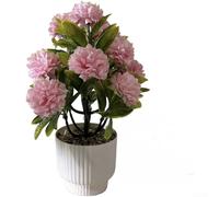 Compact Artificial Bonsai with Hydrangea and Chrysanthemum in Plastic Silk for Living Room Bedroom Shelf Display (Pink)