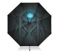 Compact Auto Travel Umbrella UPF50+ Black Glue UV Inner Printing Umbrella | for Rain Sun Outdoor Norse Viking Mythology Odin