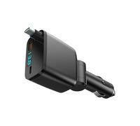 Compact Automotive Charges With Extendable Triple Cable Multiple Interfaces Vehicle Charges For Simultaneous Device Charging Compact Car With Retractable Charging Cable