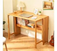Compact Bamboo Folding Desk with Bookshelf - Space-Saving Small Student Workstation for Home Bedroom Office - Stylish Wood Finish 103 cm