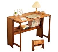Compact Bamboo Folding Desk with Bookshelf - Space-Saving Student Computer Table for Home Bedroom Office Workstation (Brown 103 cm)