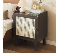Compact Bamboo Nightstand with Rattan DoorMinimalist Bedside Cabinet for Small Spaces Stylish Couch End Table with Storage Perfect for Bedroom or Living Room31x26x38cm (12x10x15inc...