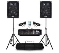 Compact Band PA System with 8" Passive Speakers, 4 Channel Powered Mixer, Bluetooth & Tripod Stands - Portable PA for Singers, Bands, DJs, Church & Events, Complete Live Sound Package