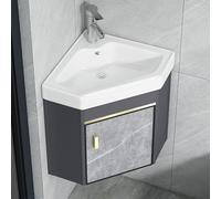 Compact Bathroom Corner Sink - Triangular Wall Hung Vanity Unit with Ceramic Laundry Tub Combo, Space-Saving Freestanding Design for Small Toilets and Bathrooms