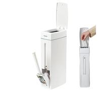 Compact Bathroom Trash Bin - Garbage Can with Toilet Brush | Space-Saving Trash Can with Lid, Bathroom Accessories, Slim Design Waste Bin for Bathrooms, Modern Narrow Garbage Can