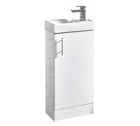 NUIE NVX192 Vault Modern Bathroom Single Soft Close Door Floor Standing Vanity Unit with 1 Tap Hole Ceramic Basin, 400mm, Gloss White, H: 781mm, W, D: 222mm, Set of 2 Pieces