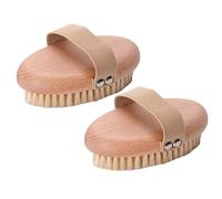 Compact Beech Wood Bath Brush, Handheld Natural Bristle Back Washer, Stimulate Lymph/Smooth Orange Peel Texture, Wet and Dry Dual Use(11.5 * 8cm*2pcs)