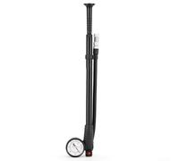 Compact bike pump with pressure gauge for mountain and electric bike tires, front forks, and rear shocks, aluminum alloy body built to last (Black)