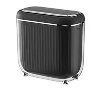 Compact Bin Bathroom Trash Can with Lid, 3.7 Gallon Automatic Garbage Can, Slim Plastic Smart Trash Can with Inner Bucket for Bedroom, Living Room, Narrow Space(Black)