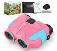 Compact Binoculars for Kids & Adults - Aurosports 15x25 Small Kids Binoculars for Bird Watching, Mini Binocular for Kid 8-12 Educational Learning, Gifts Toys for Boys Girls Sports & Outside Play -Pink