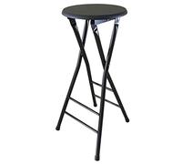 Compact Black Folding Bar Stool for Home Office & CaféPortable Round Seat with Steel Frame & MDF TopCounter Height 60cm/24in