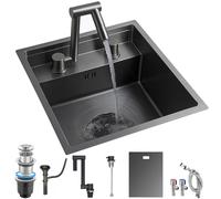 Compact Black RV Kitchen Sink with Foldable Faucet | Stainless Steel Camper Sink for Motorhome Van Life and Small Kitchen Spaces