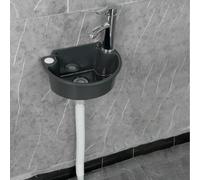 Compact Black Wall Hung Basin Sink 30x21x10.5 cm - Space-Saving Semi-Circular Vessel for Cloakroom & Lavatory Hot & Cold Tap Ready Modern Bathroom Vanity Solution