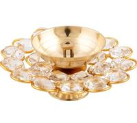 Compact Brass Crystal Oil Akhand Lamp Diya for Diwali Decoration & Pooja | Traditional Indian Oil Lamp for Festival Season | Home Decor | Ideal Gift - Pack of 1 (Size-9 x 4 cms)