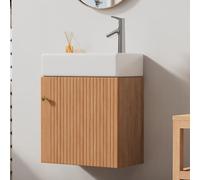 Compact Brown Bathroom Cabinet with Sink for Guest Restroom Wall Mounted Storage Unit Space Saving Design Perfect for Small Spaces and Guest Bathrooms.
