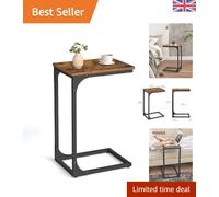Compact C-Shaped Sofa Side Table - Rustic Brown & Black for Easy Assembly