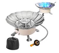 Compact Camping Stove - Camping Kitchen - Folding Stainless Steel Cooking Plate with Piezo Ignition, Wind Guard and Adjustable Height for Hiking, Caravans
