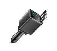 Compact Car Adapter 3 Ports Retractable 70cm Cable 180° Rotation Fast Charging Digital Display For Mobiles Rotatable USB C Car Charges