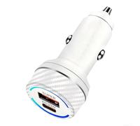 Compact Carbon Fiber Car Charger 60W for usb-c USB-A Compact(white) | PD30W plus USB-A 30W output, charges two devices fast, 12/24V fit, compact round shape