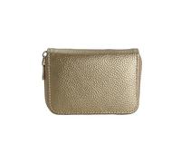 Compact card holder wallet, pink PU leather, multiple card slots to prevent demagnetization, zipper closure in gold color, Gold, Fresh and Sweet