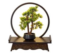 Compact Carved Wood Altar Table with LED Light Space-Saving Buddhist Meditation Riser for Home & Temple Decor (Black 40cm/15.7in)