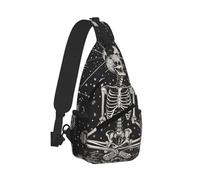 Compact Casual Shoulder Bag Mens Crossbody Chest Sling Pack Ideal for City and Outdoor Trips, Skull Meditation Skeleton Stars