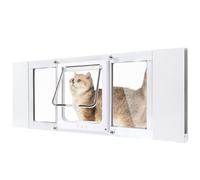 Compact Cat Door for Window,Fits 24"-28" Width Windows,Quick Install with No Damage,Aluminum Frame Pet Door for Window,Cat Window Door Insert with Tight Seal,4 Lock Modes to Control Pet Access