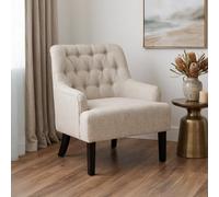 Compact Chenille Beige Accent Chair With Buttons Lydia - Classic Fabric Armchair, Doorstep Delivery