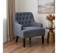 Compact Chenille Blue Accent Chair With Buttons Lydia - Classic Fabric Armchair, Doorstep Delivery