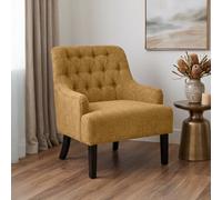 Compact Chenille Gold Accent Chair With Buttons Lydia - Classic Fabric Armchair, Doorstep Delivery