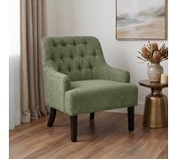 Compact Chenille Green Accent Chair With Buttons Lydia - Classic Fabric Armchair, Doorstep Delivery