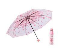 Compact Cherry Blossom Umbrella Lightweight Folding Travel Umbrella for Sun and Rain Protection Transparent Design for Outdoor Activities Parasol for Adults and Kids (Sakura)