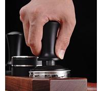 Compact coffee tamper designed for balanced espresso extraction with even distribution of coffee grounds and calibrated tamping pressure plus click sound confirmation feature (Black1)