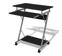 Compact Computer Desk Black 60x40cm Particle Board Top Steel Frame, Mobile Slim