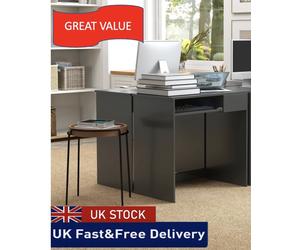 Compact Computer Table w/ Keyboard Tray Drawer Study Office Work, Grey