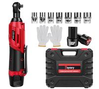 Compact Cordless Ratchet Wrench Set, 12V Electric Wrench Ratchet Cordless with 2 x 1500mAh Li-ion Batteries, 3/8'' Right Angle Torque Wrench 40N.m with 7pcs Impact Sockets for Home Auto Car Repair