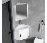 Compact Corner Bathroom Cabinet With Ceramic Sink Mirror Wallmounted Spacesaving Set For Small Bathrooms Laundry Rooms Balconies 38 X 38 Cm Elegant White Finish.,White/Dark Grey Heather-38*38Cm