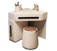 Compact Corner Makeup Table with Stool, Spacious Drawer Dressing Vanity, Wooden Bedroom Furniture, White Finish (60)