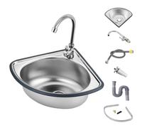 Compact Corner Stainless Steel Sink - Triangular Wall Basin with Cold Water Faucet Deep 15cm Space-Saving Kitchen Lavabo for Small Spaces Ideal for Modern Kitchens