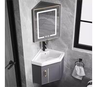 Compact Corner Vanity Unit with Basin & LED Mirror - Space-Saving Small Bathroom Sink Cabinet for Limited Spaces (Gray 38cm/15)