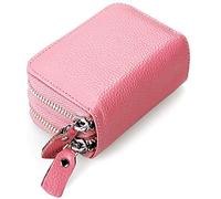 Compact Credit Card Organizer Soft Leather RFID Blocking Card Case Wallet Zipper Pocket D-E-B2, pink, standard size, rfid wallet