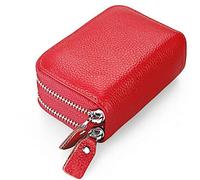 Compact Credit Card Organizer Soft Leather RFID Blocking Card Case Wallet Zipper Pocket D-E-B2, red, standard size, rfid wallet