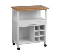 Compact Design White and Bamboo Top 1 Drawer Kitchen Trolley, Sturdy Kitchen Trolley For Entertaining Guests Premier Housewares White One Size