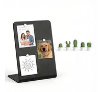 Compact Desktop Magnetic Board with 5 Cactus Magnets, 70° Ergonomic Tilt & Reusable Metal Panel - Space-Saving for Home Kitchen, Office Desk & Study Room, Perfect for Notes, Photos & Doodles