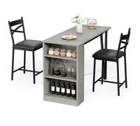 Compact Dining Table for 2-4 with Stylish Bar Chairs, 40cm Wide for Comfort, Foldable Extension, Ideal for Small Spaces (Gray)