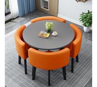 Compact Dining Table Set with 4 Modern Chairs Round Conference Table & Chair Set for Kitchen Home or Meeting Room Stylish Leather Seats 80cm/31.5in