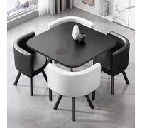 Compact Dining Table Set with Chairs Metal Frame Modern Design for Home Living Room Balcony Office White 90cm 35in Reception Desk