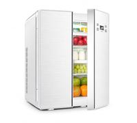 Compact Double Door Mini Fridge with Removable Shelves, Silver | Compressor cooling, air circulation and under 38 dB operation for office, dorm, apartment, RV and living room use