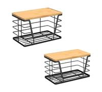 Compact Double Size Kitchen Organizers With Natural Wood Cover Adjustable Vertical Storage Rack Rustproof Sink Shelf For Kitchen