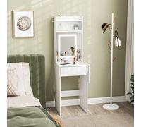 Compact Dressing Table with Lighted Mirror Open Shelves Drawer White HOMCOM White One Size